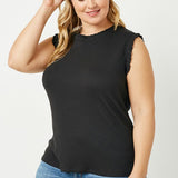 Ruffle Trim Ribbed Tank (Plus)