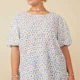 Daisy Print Puff Sleeve Top (Plus)