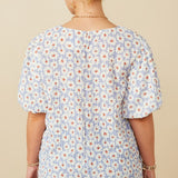 Daisy Print Puff Sleeve Top (Plus)