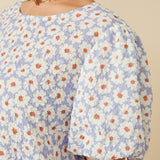 Daisy Print Puff Sleeve Top (Plus)