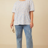 Daisy Print Puff Sleeve Top (Plus)