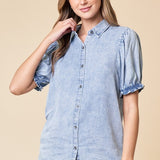 Puff Sleeve Denim Shirt