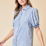 Puff Sleeve Denim Shirt