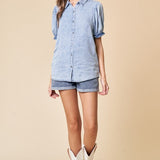 Puff Sleeve Denim Shirt