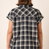 Cap Sleeve Plaid Button Down (Plus)