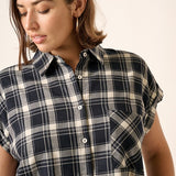 Cap Sleeve Plaid Button Down (Plus)