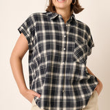 Cap Sleeve Plaid Button Down (Plus)