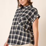 Cap Sleeve Plaid Button Down (Plus)