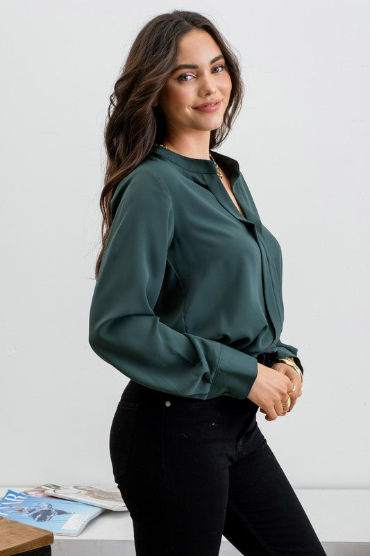Split Neck Pleated Blouse