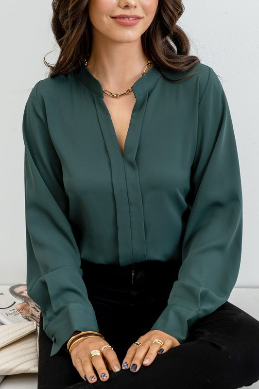 Split Neck Pleated Blouse