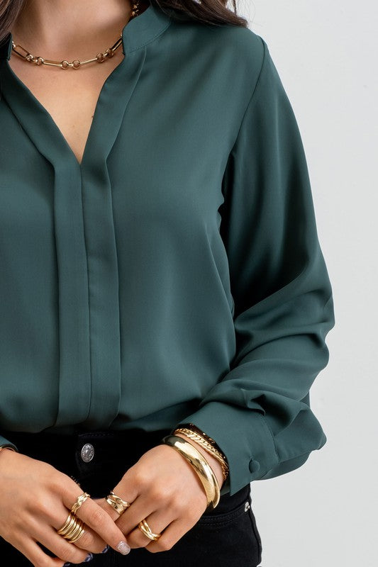 Split Neck Pleated Blouse