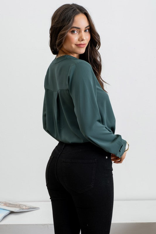 Split Neck Pleated Blouse