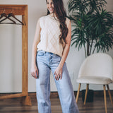 Slit Back Cable Knit Sweater Vest