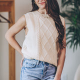 Slit Back Cable Knit Sweater Vest