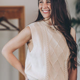 Slit Back Cable Knit Sweater Vest