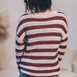 Drop Shoulder Crochet Knit Sweater