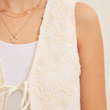 Embroidered Ribbon Tie Sweater Vest