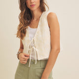 Embroidered Ribbon Tie Sweater Vest