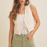 Embroidered Ribbon Tie Sweater Vest