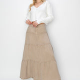 High Rise Tiered Tencel Skirt (Risen Jeans)