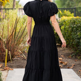Solid Puff Sleeve Maxi Dress