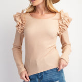 Ruffle Shoulder Textured Top
