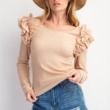 Ruffle Shoulder Textured Top