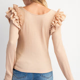 Ruffle Shoulder Textured Top