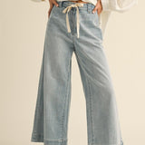 Tie Front Washed Denim Pant