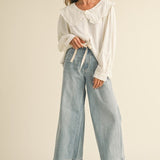 Tie Front Washed Denim Pant