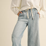 Tie Front Washed Denim Pant