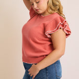 Ruffle Sleeve Sweater Top (Plus)