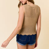 Scallop Edge Tie Front Vest Tank