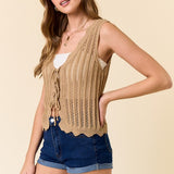 Scallop Edge Tie Front Vest Tank