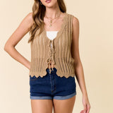 Scallop Edge Tie Front Vest Tank