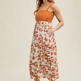 Mixed Media Floral Midi Dress