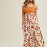 Mixed Media Floral Midi Dress