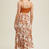 Mixed Media Floral Midi Dress