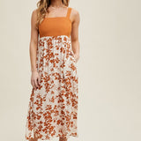 Mixed Media Floral Midi Dress