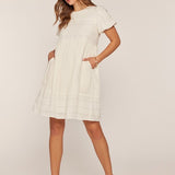 Eyelet Mixed Mini Dress
