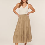 Textured & Tiered Midi Skirt