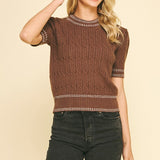 Cable Knit Short Sleeve Sweater