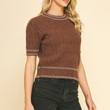 Cable Knit Short Sleeve Sweater