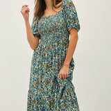 Smocked Bodice Floral Midi Dress