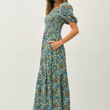 Smocked Bodice Floral Midi Dress