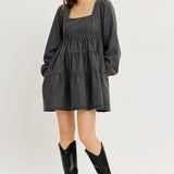 Washed Denim Babydoll Dress