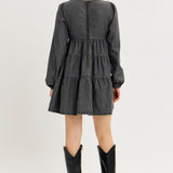 Washed Denim Babydoll Dress