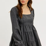 Washed Denim Babydoll Dress