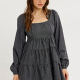 Washed Denim Babydoll Dress