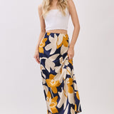 Side Zip Satin Midi Skirt
